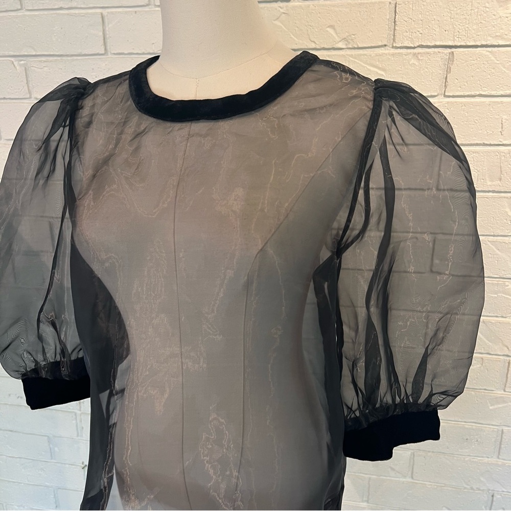 Emily McCarthy Black Puffed Sleeve Sheer Bella Top women’s M NWT - Picture 3 of 12